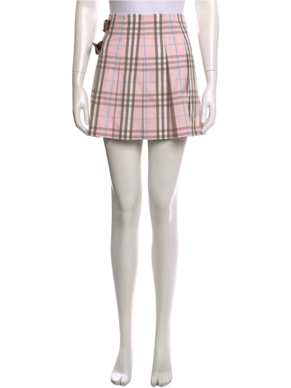 Burberry Pink Plaid Mini Skirt with Side Buckles size 12